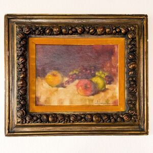 Vintage Marcos Cotti Lorango Oil Painting Fruit Still Life Moody Ornate Frame